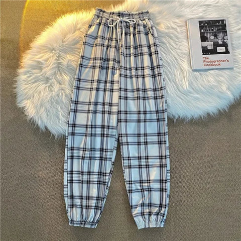 Women’s Loose Black Plaid Harem Pants – Fashionable Streetwear Summer Trousers - White / XXL