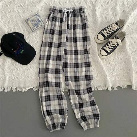 Women’s Loose Black Plaid Harem Pants – Fashionable Streetwear Summer Trousers - Gray / XXL