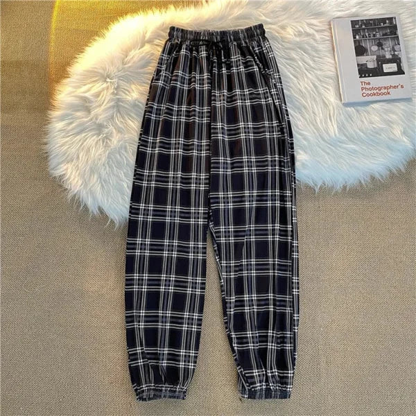 Women’s Loose Black Plaid Harem Pants – Fashionable Streetwear Summer Trousers - Black / XXL