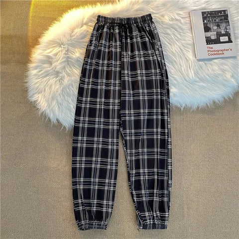Women’s Loose Black Plaid Harem Pants – Fashionable Streetwear Summer Trousers - Black / XXL
