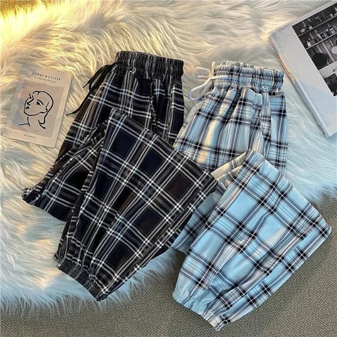 Women’s Loose Black Plaid Harem Pants – Fashionable Streetwear Summer Trousers