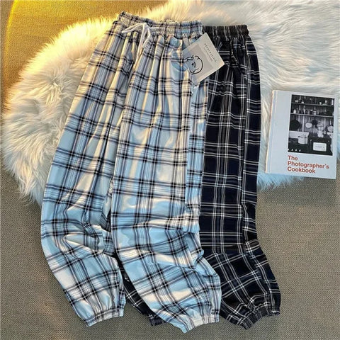 Women’s Loose Black Plaid Harem Pants – Fashionable Streetwear Summer Trousers