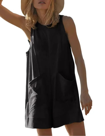 Women’s Loose Casual Jumpsuit Summer Sleeveless - black / 2XL