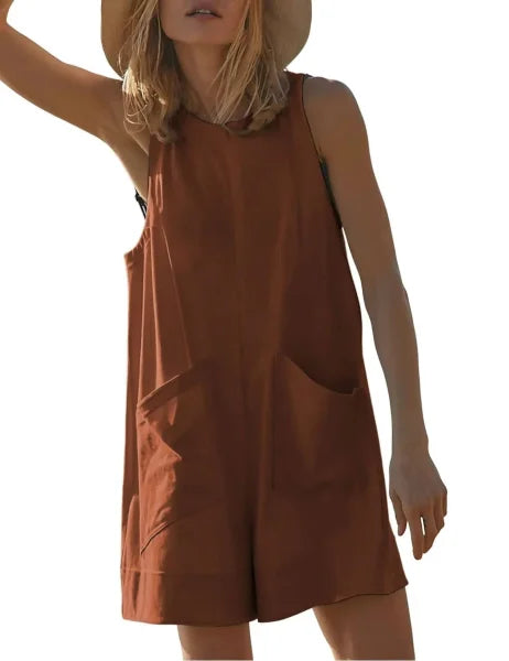 Women’s Loose Casual Jumpsuit Summer Sleeveless - orange / 2XL