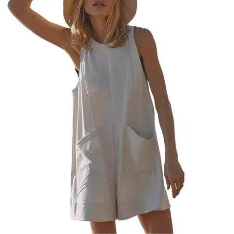 Women’s Loose Casual Jumpsuit Summer Sleeveless - White / 2XL