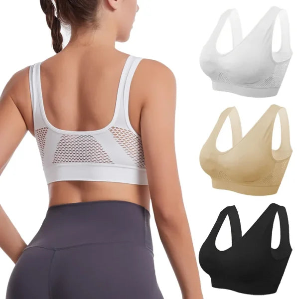 Women’s Mesh Sports Bra – Shockproof Wireless Crop Top Fitness Bra
