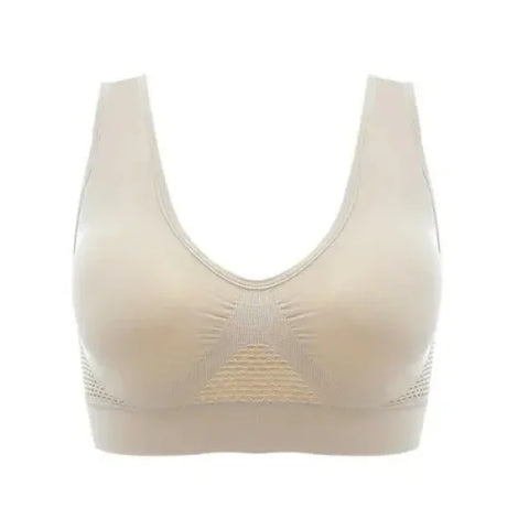 Women’s Mesh Sports Bra – Shockproof Wireless Crop Top Fitness Bra - Skin / M