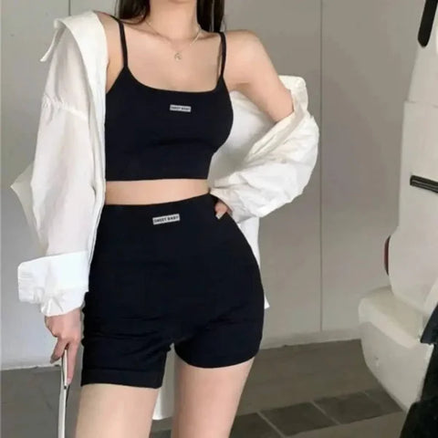 Women’s Nylon Tank Top and Shorts Set: Casual Sports Top with Sponge Cushion
