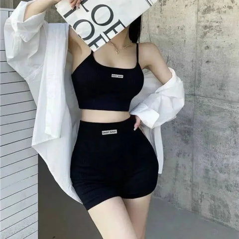 Women’s Nylon Tank Top and Shorts Set: Casual Sports Top with Sponge Cushion