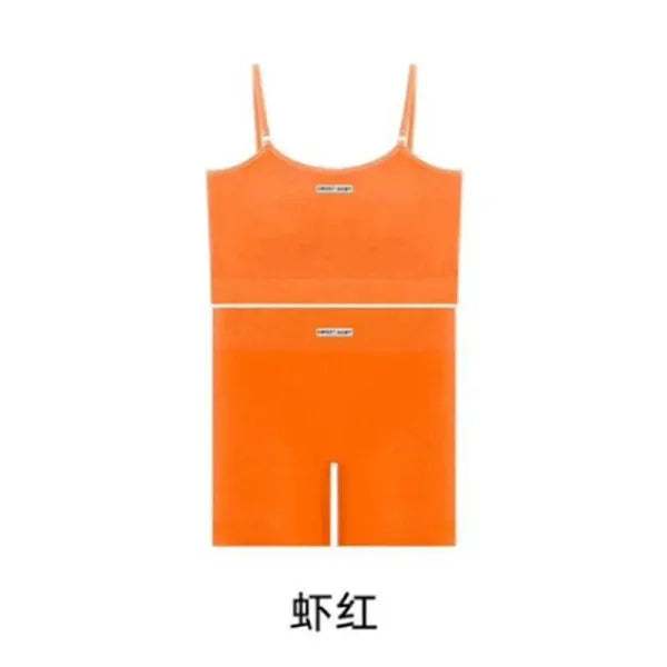 Women’s Nylon Tank Top and Shorts Set: Casual Sports Top with Sponge Cushion - Orange / One Size