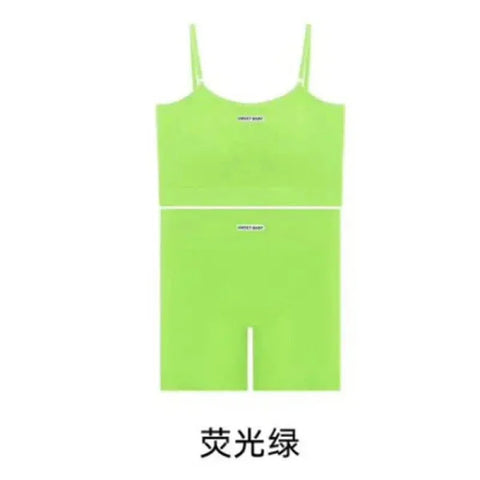 Women’s Nylon Tank Top and Shorts Set: Casual Sports Top with Sponge Cushion - Green / One Size