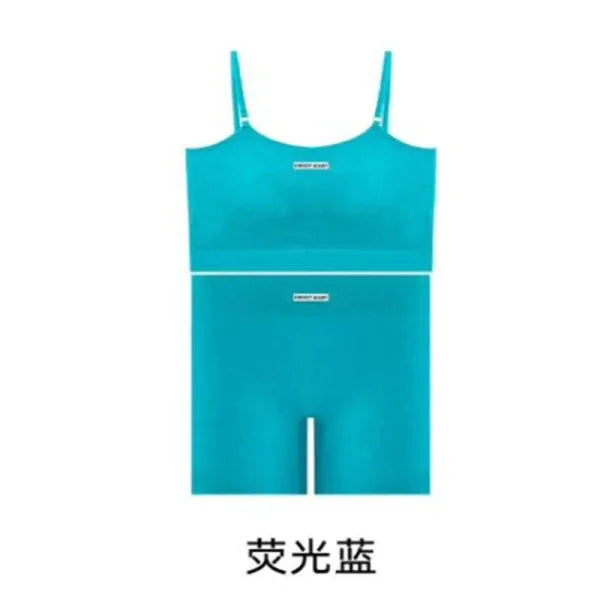 Women’s Nylon Tank Top and Shorts Set: Casual Sports Top with Sponge Cushion - Blue / One Size