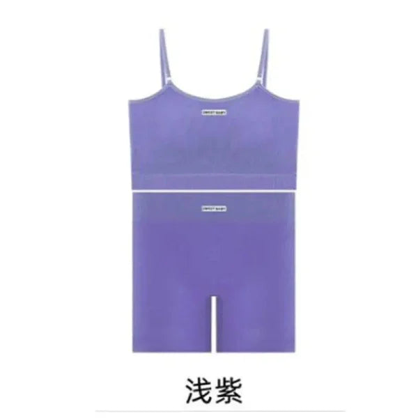 Women’s Nylon Tank Top and Shorts Set: Casual Sports Top with Sponge Cushion - Purple / One Size