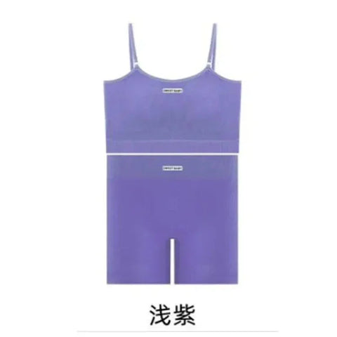 Women’s Nylon Tank Top and Shorts Set: Casual Sports Top with Sponge Cushion - Purple / One Size