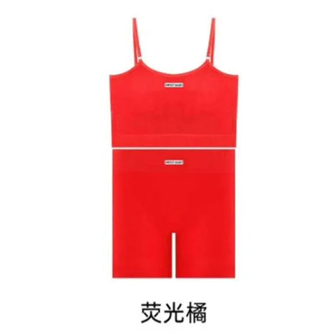 Women’s Nylon Tank Top and Shorts Set: Casual Sports Top with Sponge Cushion - Red / One Size