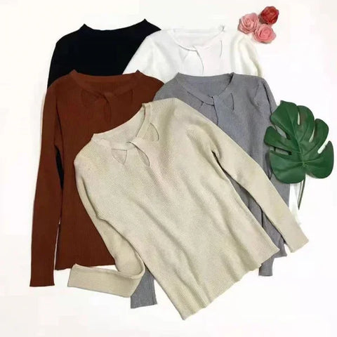 Women’s O-Neck Hollow Out Pullover Sweater - Slim Fit Autumn Winter Jumper