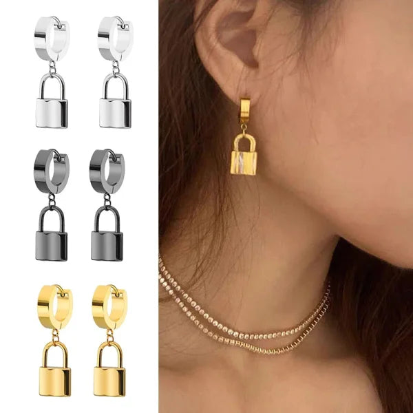 Women’s Padlock Stud Earrings - Punk Stainless Steel Hip Hop Jewelry Gift