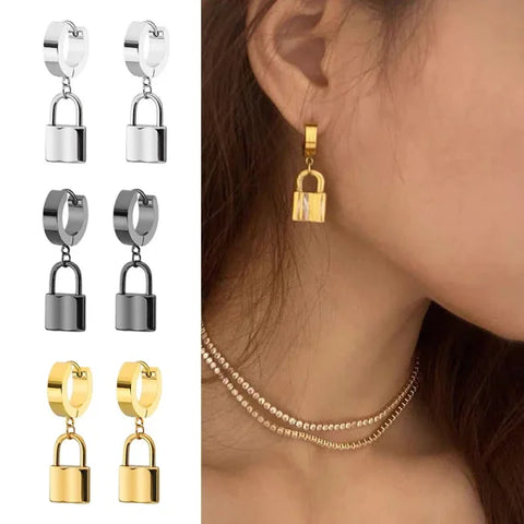 Women’s Padlock Stud Earrings - Punk Stainless Steel Hip Hop Jewelry Gift