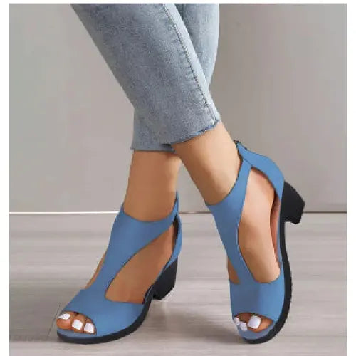 Women’s Peep Toe Sandals Synthetic Material – Dressy Summer Heels - Blue / 35 - None