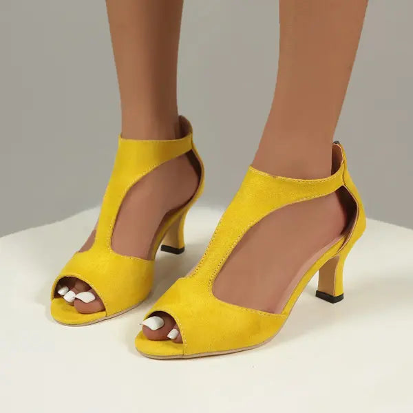 Women’s Peep Toe Sandals Synthetic Material – Dressy Summer Heels - Yellow / 35 - None