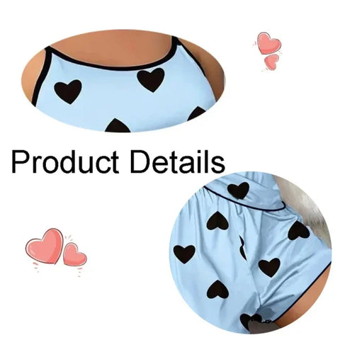 Women’s Pink Heart Pajama Set – Ice Silk Summer T-Shirt & Shorts Sleepwear