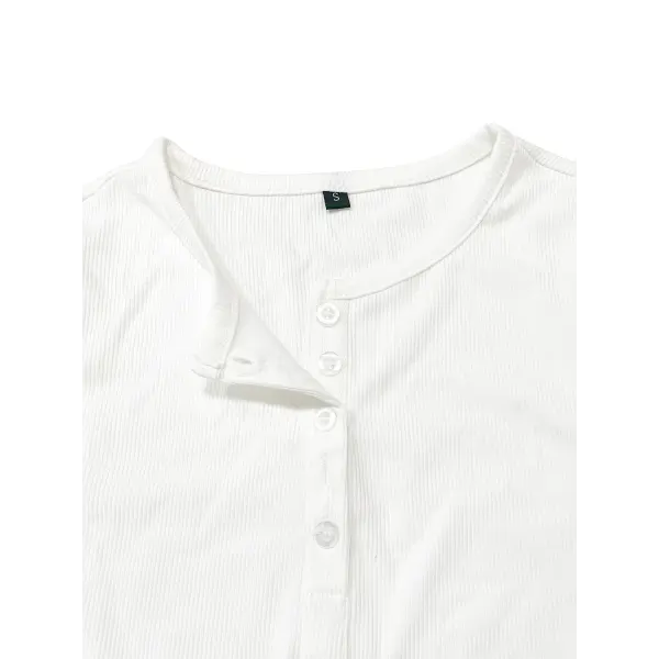 Women’s Ribbed Half-Button Front Tee - Fashionable Slim Fit Long Sleeve Round Neck T-Shirt