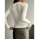 Women’s Ribbed Half-Button Front Tee - Fashionable Slim Fit Long Sleeve Round Neck T-Shirt