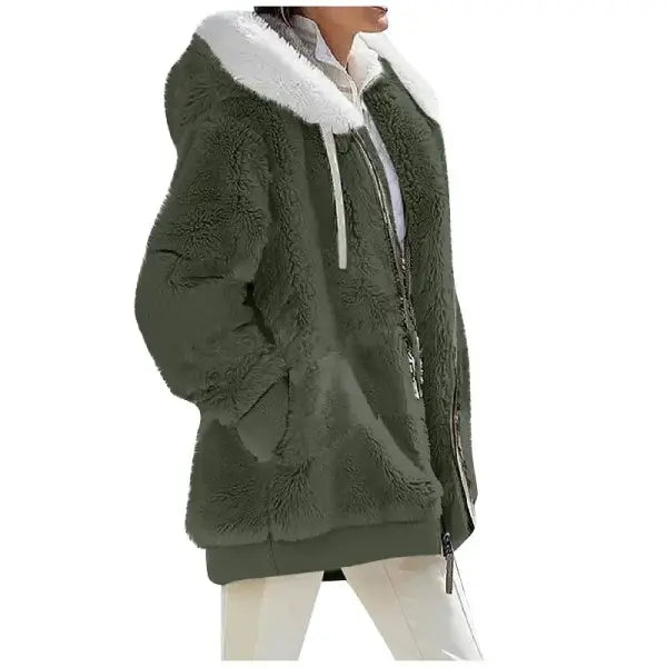 Women’s Polyester Hooded Autumn Winter Jacket - Army Green / XXL
