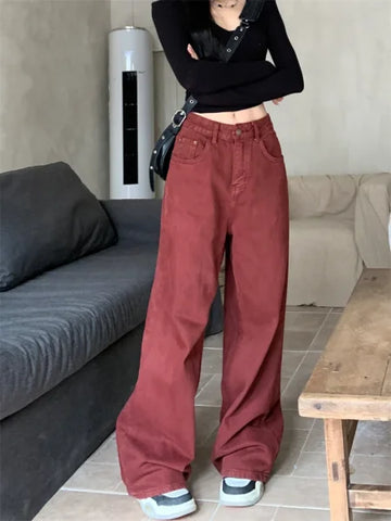 Women’s Red Y2K Jeans - Harajuku Baggy Vintage Denim Pants