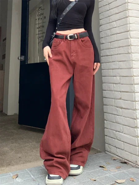 Women’s Red Y2K Jeans - Harajuku Baggy Vintage Denim Pants