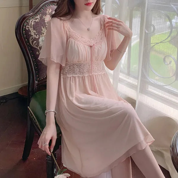 Women's Retro Palace Long Nightgown – Mesh Spring Summer Sleepwear - Himpall