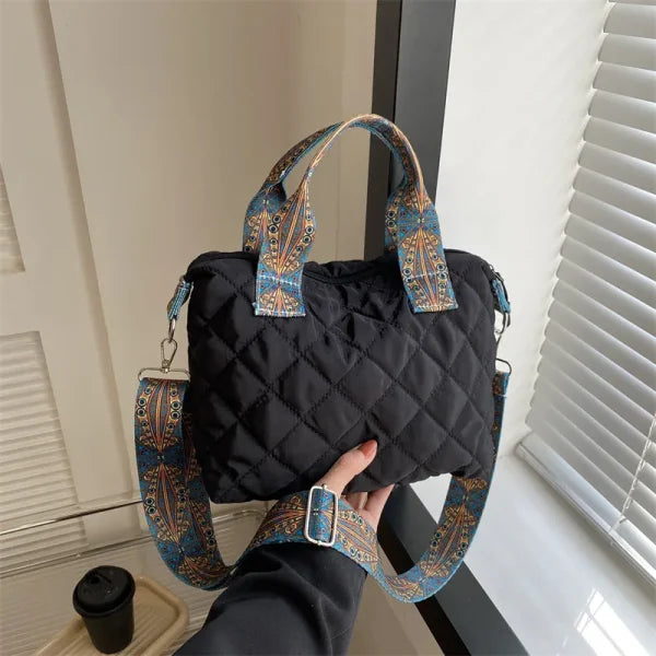 Women’s Rhombus Cotton Tote Bag – Large Shoulder Handbag for Fall/Winter - Himpall