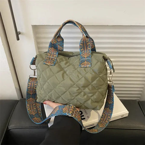Women’s Rhombus Cotton Tote Bag – Large Shoulder Handbag for Fall/Winter - Himpall