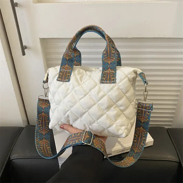 Women’s Rhombus Cotton Tote Bag – Large Shoulder Handbag for Fall/Winter - Himpall