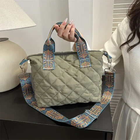 Women’s Rhombus Cotton Tote Bag – Large Shoulder Handbag for Fall/Winter - Himpall