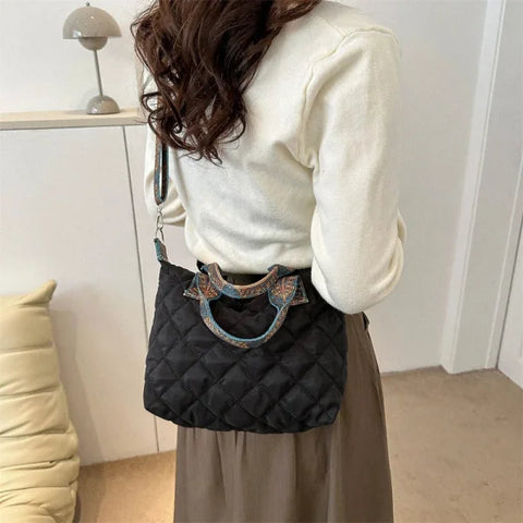 Women’s Rhombus Cotton Tote Bag – Large Shoulder Handbag for Fall/Winter - Himpall