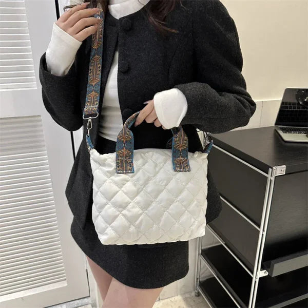Women’s Rhombus Cotton Tote Bag – Large Shoulder Handbag for Fall/Winter - Himpall