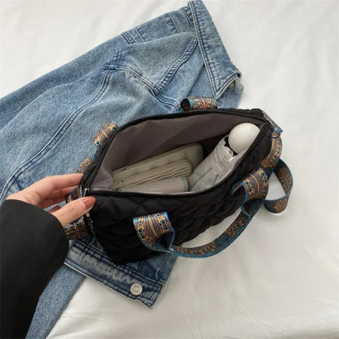 Women’s Rhombus Cotton Tote Bag – Large Shoulder Handbag for Fall/Winter - Himpall