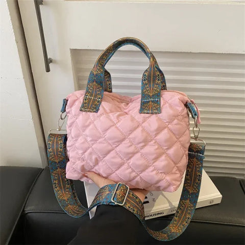 Women’s Rhombus Cotton Tote Bag – Large Shoulder Handbag for Fall/Winter - Himpall