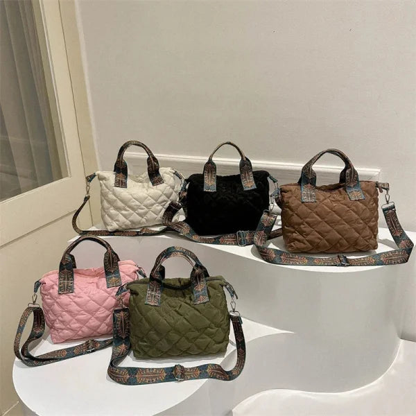Women’s Rhombus Cotton Tote Bag – Large Shoulder Handbag for Fall/Winter - Himpall