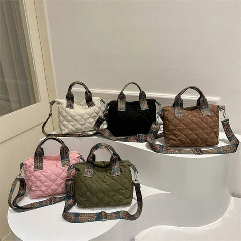 Women’s Rhombus Cotton Tote Bag – Large Shoulder Handbag for Fall/Winter - Himpall
