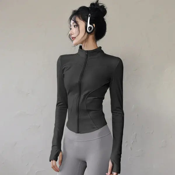 Women’s Running Jacket Knit Turn Down Collar Size Info - black / S