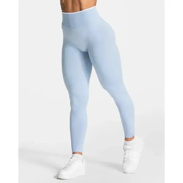 Women’s Seamless Gym Solid Color Sports Pants White Edge Waist Tight High Waist Hip Lifting Yoga Pants Running Exercise