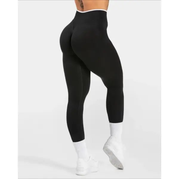 Women’s Seamless Gym Solid Color Sports Pants White Edge Waist Tight High Waist Hip Lifting Yoga Pants Running Exercise