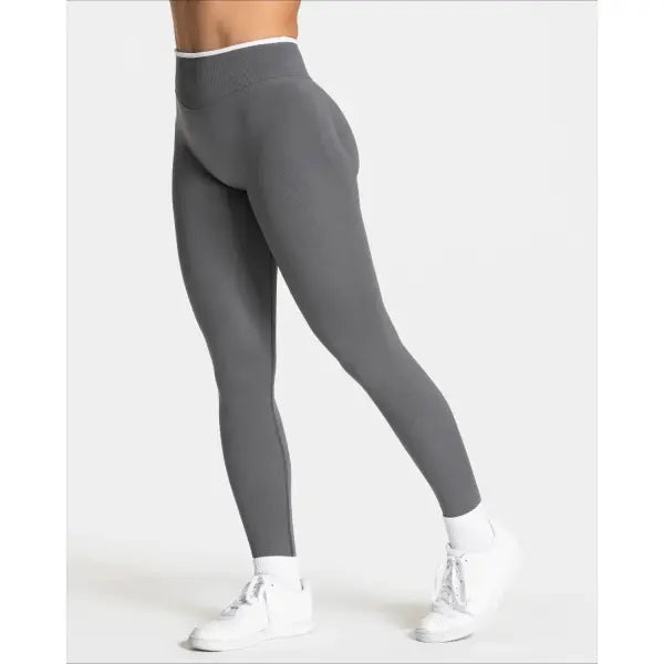 Women’s Seamless Gym Solid Color Sports Pants White Edge Waist Tight High Waist Hip Lifting Yoga Pants Running Exercise