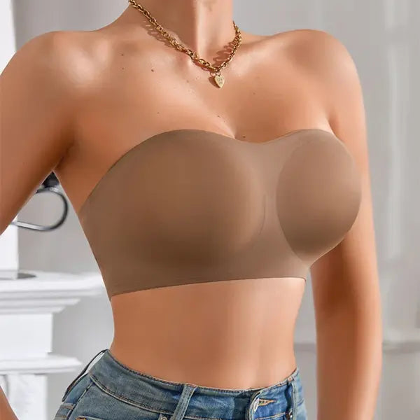 Women’s Sexy Strapless Push Up Bra Removable Padded Seamless Ice Silk Top Women Invisible Beauty Back Anti-slip