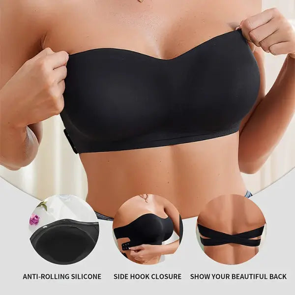 Women’s Sexy Strapless Push Up Bra Removable Padded Seamless Ice Silk Top Women Invisible Beauty Back Anti-slip