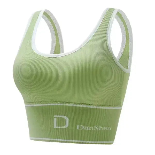 Women’s Sexy Underwear Seamless Sports Bra high elasticity Deep U-Shaped Without Steel Ring Yoga Bra Top - Green