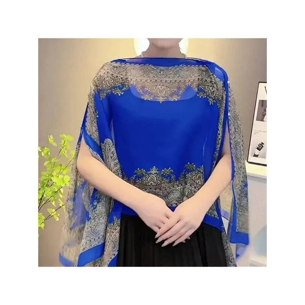 Women’s Shawl – Elegant Beaded Chiffon Shawl for Every Occasion - Blue