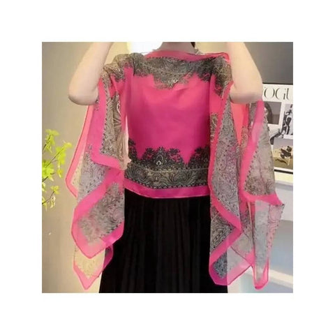 Women’s Shawl – Elegant Beaded Chiffon Shawl for Every Occasion - Pink